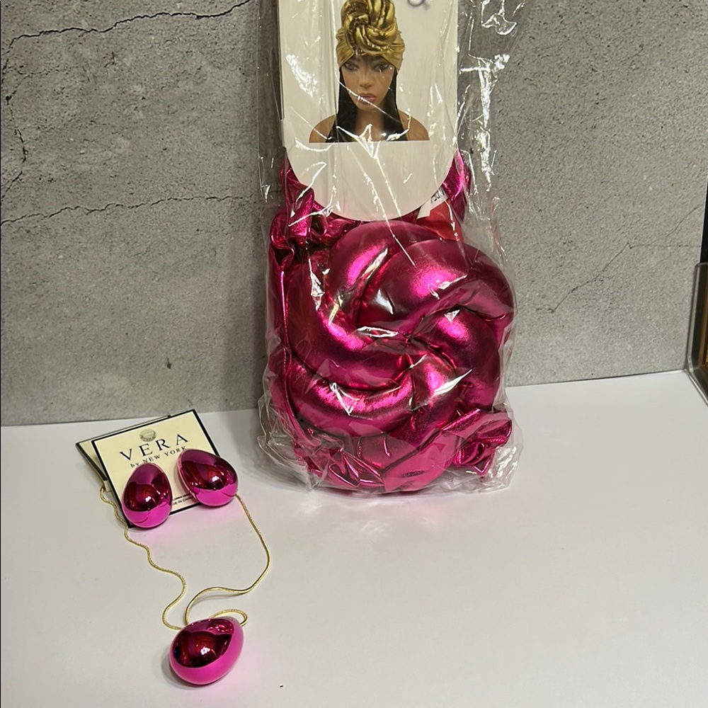 Vera Pink Hair Wrap and Necklace Set